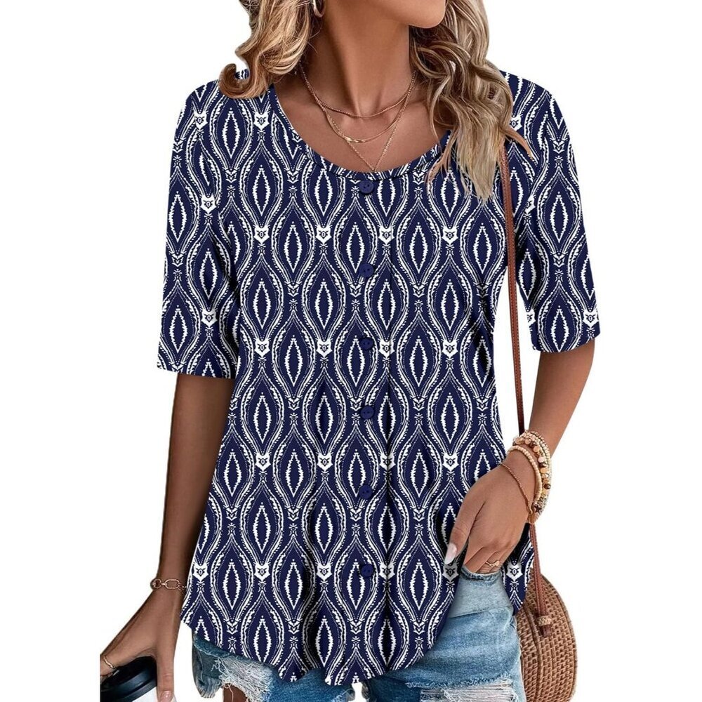 Women's Lightweight Summer Top Short Sleeve Pullover Casual Blouse - Picture 2 of 5